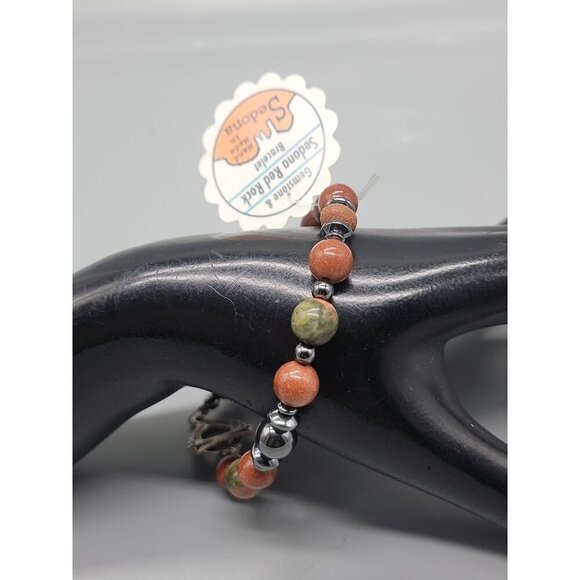 Dizzy bear Creations Bracelet Goldstone Unakite Hematite Sedona Red Rock SZ 7.5" - Picture 5 of 12